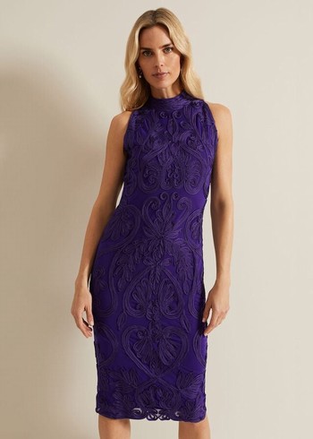 Phase Eight Andrea Tapework Dress Purple USA | 1048627-JA